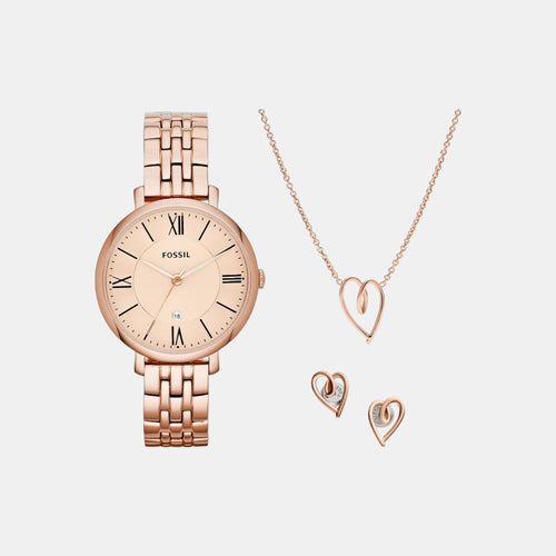 Jacqueline Women Quartz Pink Dial Analog Stainless Steel Watch ES5252SET