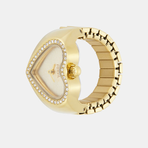 Watch Ring Women Quartz Gold Dial Analog Stainless Steel Watch ES5407
