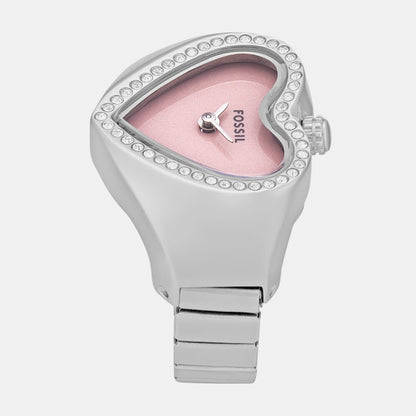 Watch Ring Women Quartz Pink Dial Analog Stainless Steel Watch ES5408
