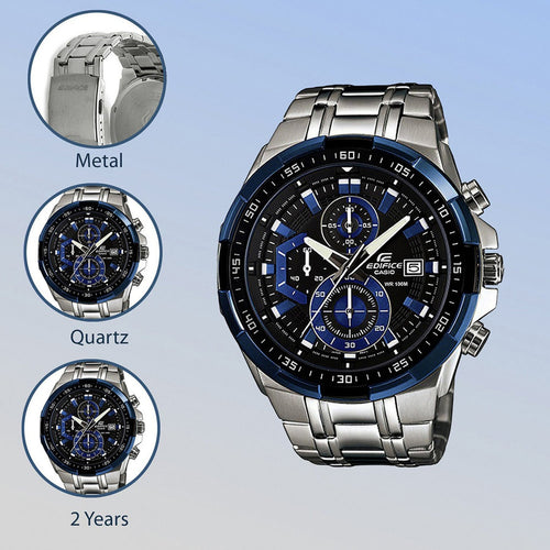 Edifice Men Quartz Black Dial Chronograph Stainless Steel Watch EX190