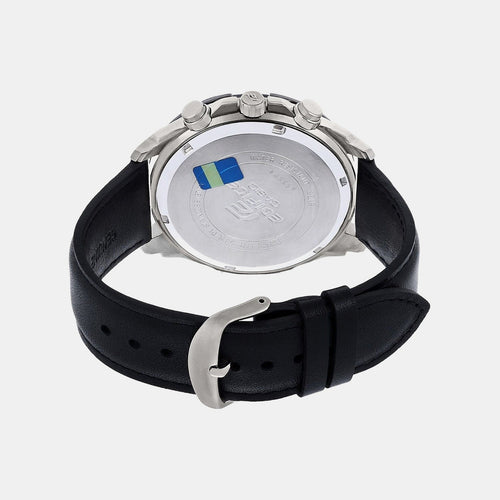 Edifice Men Quartz Black Dial Chronograph Leather Watch EX193