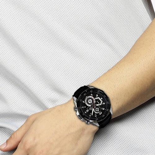 Edifice Men Quartz Black Dial Chronograph Leather Watch EX193