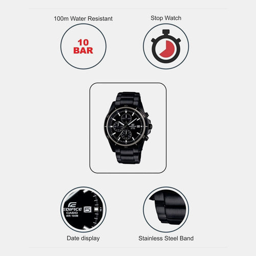 Edifice Men Quartz Black Dial Chronograph Stainless Steel Watch EX206
