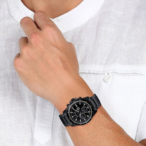 Edifice Men Quartz Black Dial Chronograph Stainless Steel Watch EX206