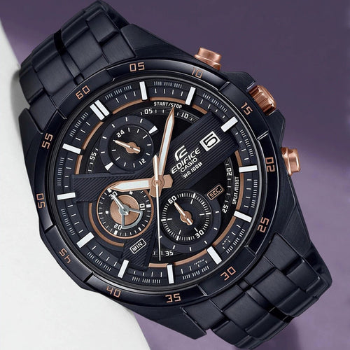 Edifice Men Quartz Black Dial Chronograph Stainless Steel Watch EX493