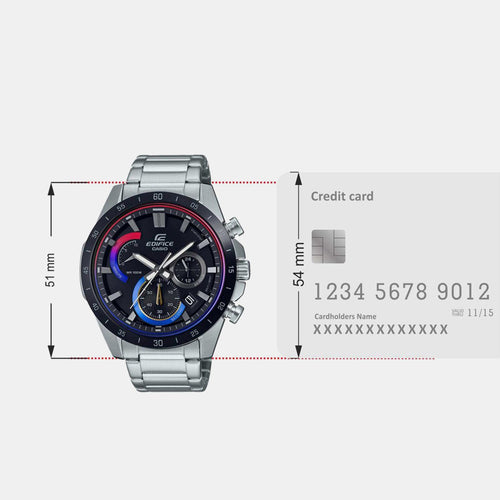 Edifice Men Quartz Black Dial Chronograph Stainless Steel Watch EX540