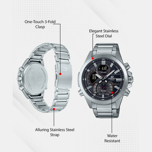 Edifice Men Quartz Black Dial Analog-Digital Stainless Steel Watch EX545