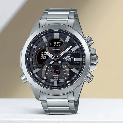 Edifice Men Quartz Black Dial Analog-Digital Stainless Steel Watch EX545