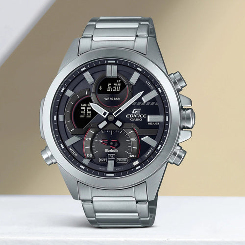 Edifice Men Quartz Black Dial Analog-Digital Stainless Steel Watch EX545