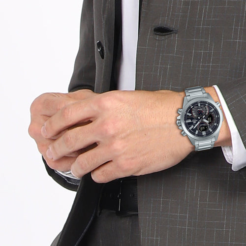 Edifice Men Quartz Black Dial Analog-Digital Stainless Steel Watch EX545