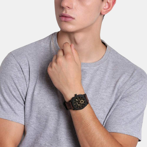Machine Men Quartz Black Dial Chronograph Leather Watch FS4656I