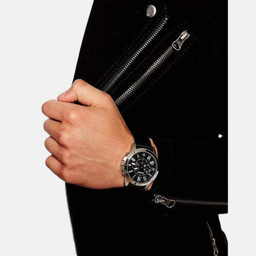 Men Quartz Black Dial Chronograph Leather Watch FS4812I