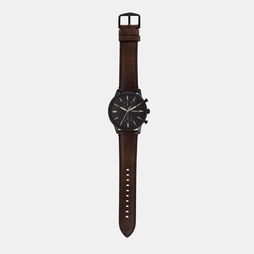 Towns Men Quartz Black Dial Chronograph Leather Watch FS5437