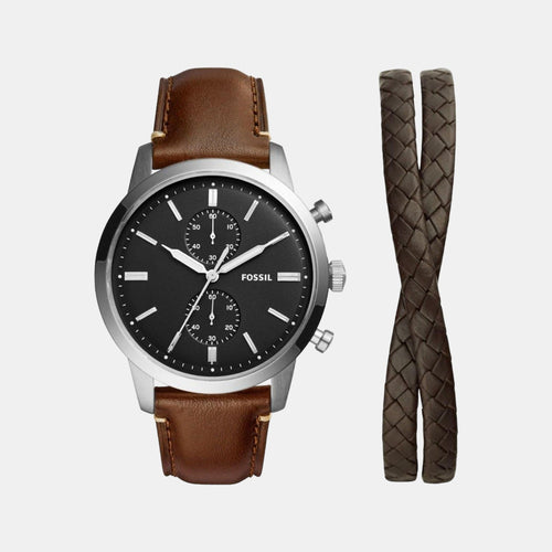 Townsman Men Quartz Black Dial Analog Leather Watch FS5967SET