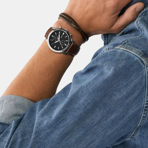 Townsman Men Quartz Black Dial Analog Leather Watch FS5967SET