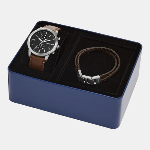 Townsman Men Quartz Black Dial Analog Leather Watch FS5967SET