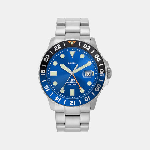 Fossil Blue GMT Men Quartz Blue Dial Analog Stainless Steel Watch FS5991