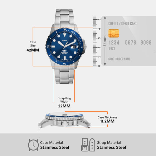 Fossil Blue Dive Men Quartz Blue Dial Analog Stainless Steel Watch FS6029