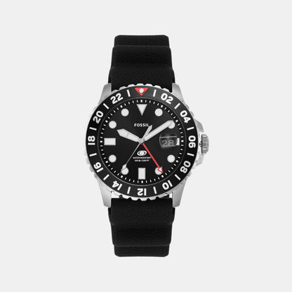 Fossil Blue GMT Men Quartz Black Dial Analog Silicone Watch FS6036