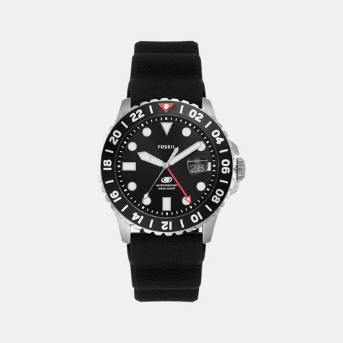 Fossil Blue GMT Men Quartz Black Dial Analog Silicone Watch FS6036