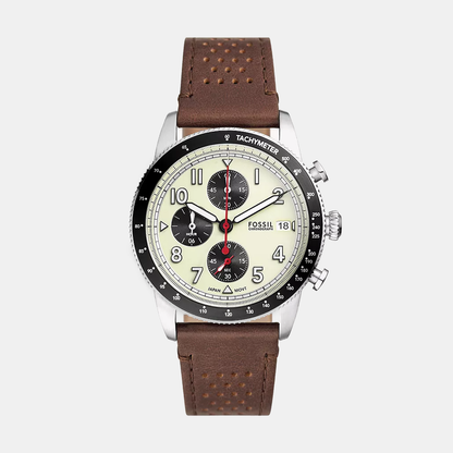 Sport Tourer Men Quartz Cream Dial Chronograph Leather Watch FS6042