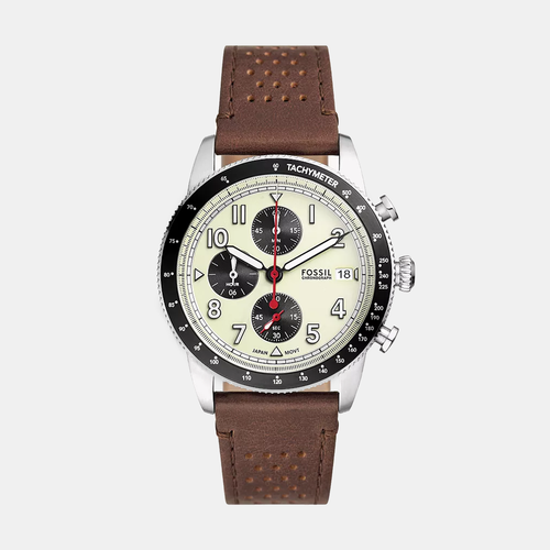Sport Tourer Men Quartz Cream Dial Chronograph Leather Watch FS6042