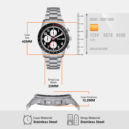 Sport Tourer Men Quartz Black Dial Chronograph Stainless Steel Watch FS6045