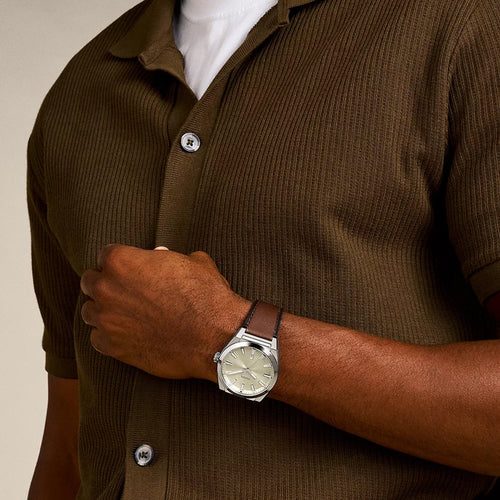 Everett Men Quartz Cream Dial Analog Leather Watch FS6071