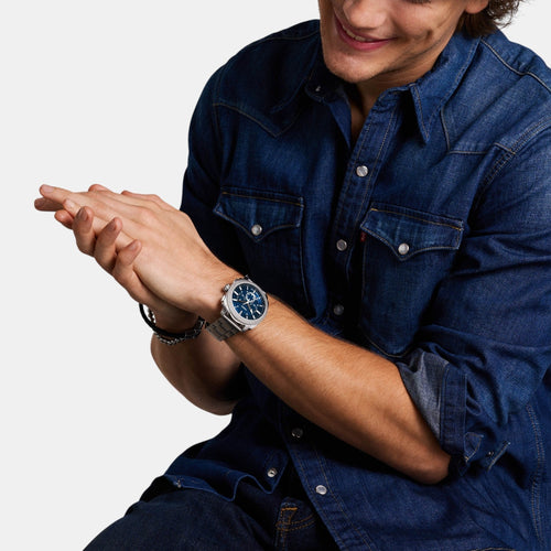 Machine Men Quartz Blue Dial Chronograph Stainless Steel Watch FS6096