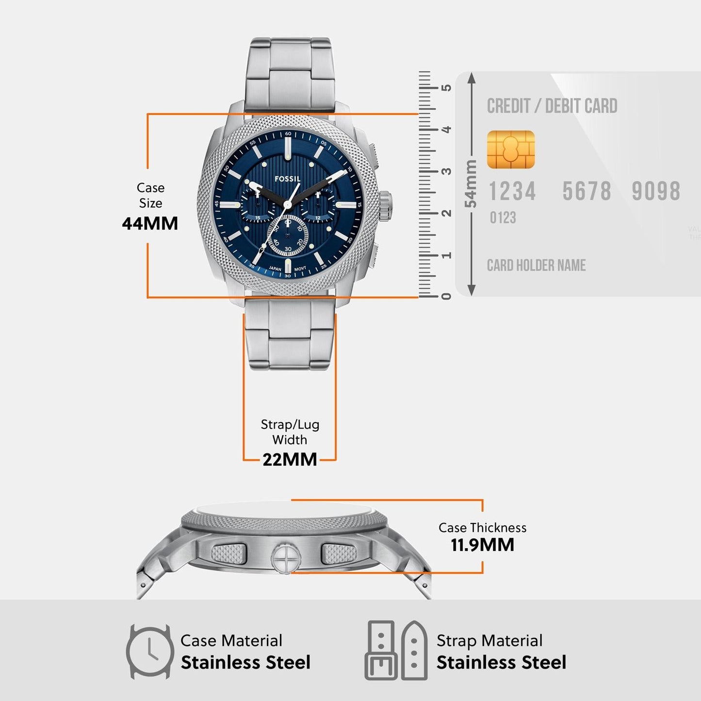 Machine Men Quartz Blue Dial Chronograph Stainless Steel Watch FS6096