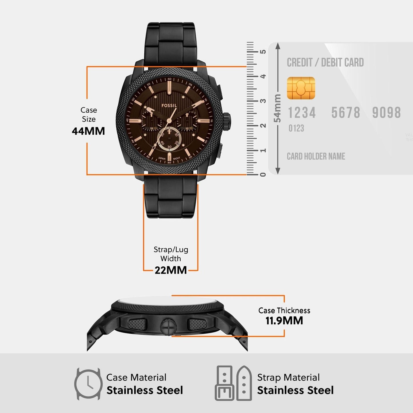 Machine Men Quartz Black Dial Chronograph Stainless Steel Watch FS6097