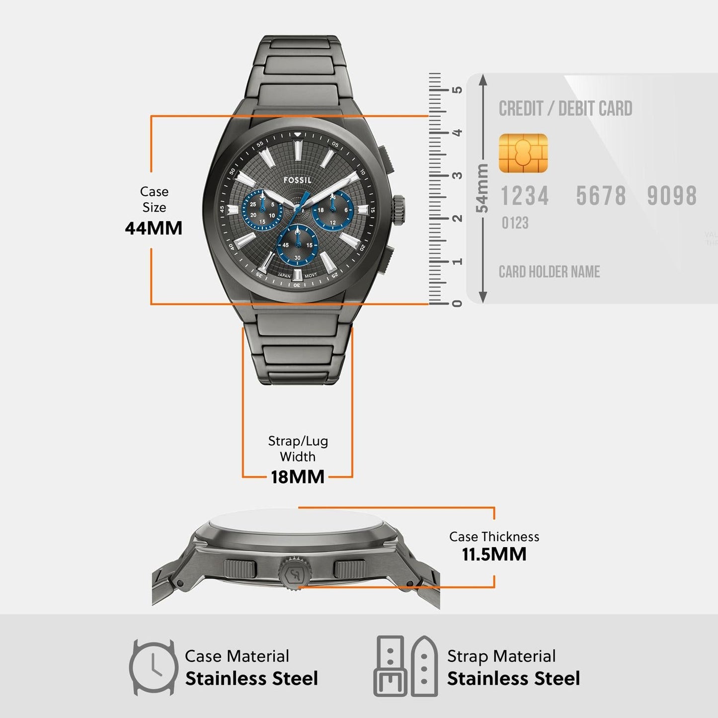 Everett Men Quartz Grey Dial Chronograph Stainless Steel Watch FS6107
