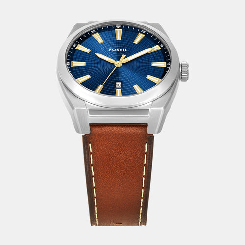 Men Quartz Blue Dial Analog Leather Watch FS6115