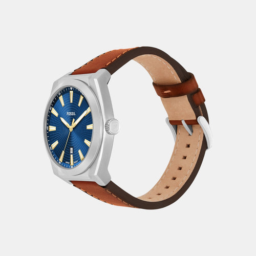Men Quartz Blue Dial Analog Leather Watch FS6115