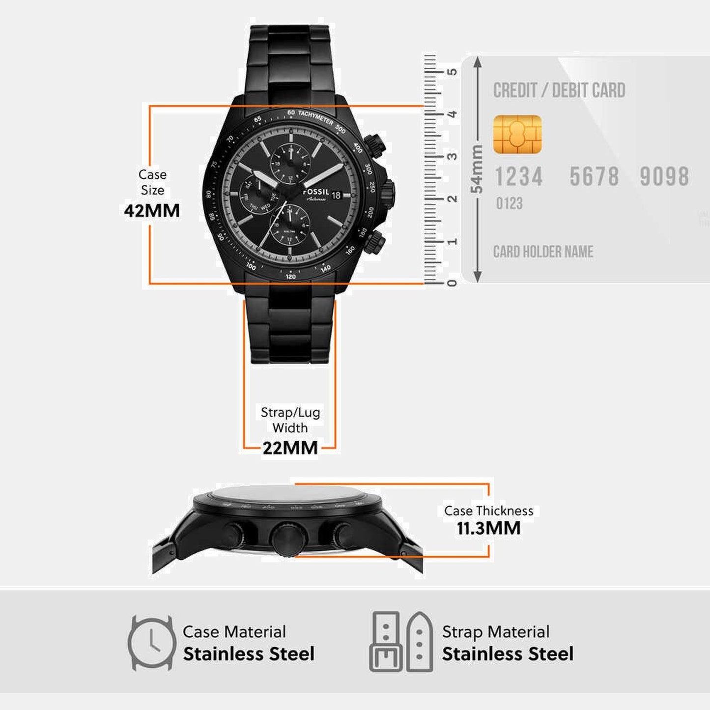 Autocross Men Quartz Black Dial Chronograph Stainless Steel Watch FS6125
