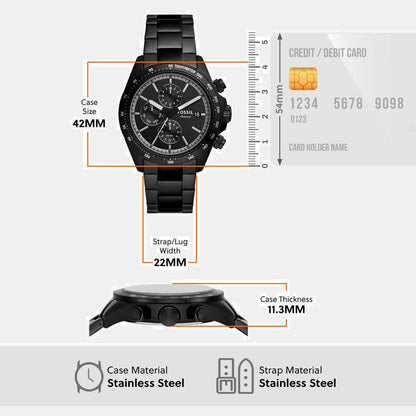 Autocross Men Quartz Black Dial Chronograph Stainless Steel Watch FS6125