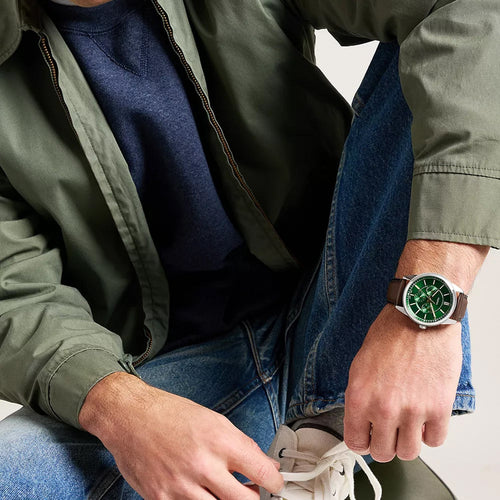Pearson Men Quartz Green Dial Multi-Function Leather Watch FS6137