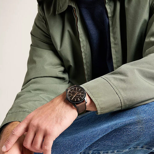 Pearson Men Quartz Black Dial Analog Leather Watch FS6138