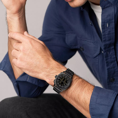 Machine Big Tic Men Quartz Black Dial Analog-Digital Stainless Steel Watch FS6156