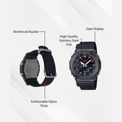 G-Shock Men Quartz Black Dial Analog-Digital Fabric Watch G1373