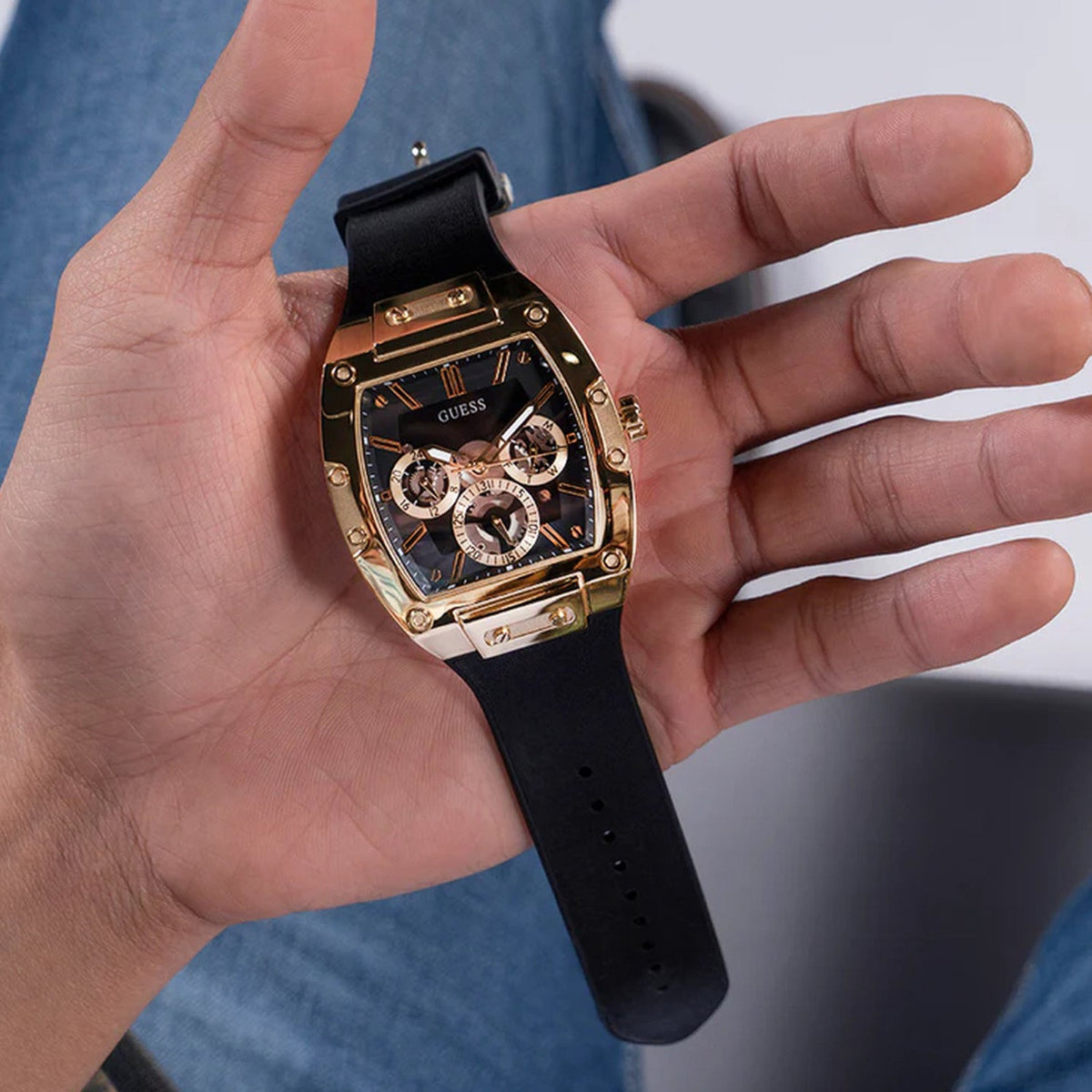Gt Phoenix Men Quartz Black Dial Multi-Function Leather Watch GW0202G1