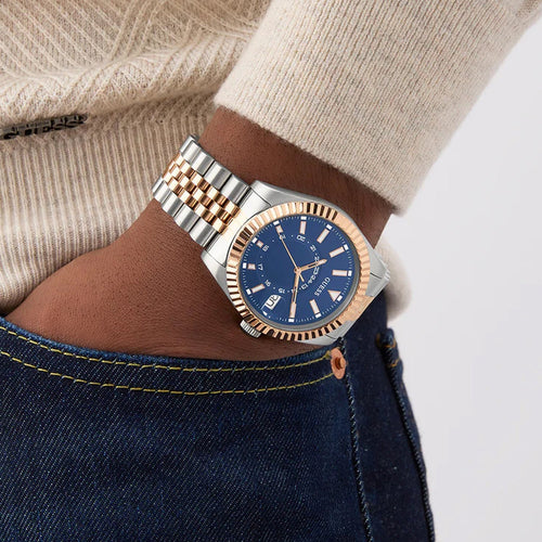 Gd Jaden Men Quartz Blue Dial Analog Stainless Steel Watch Gw0977G5
