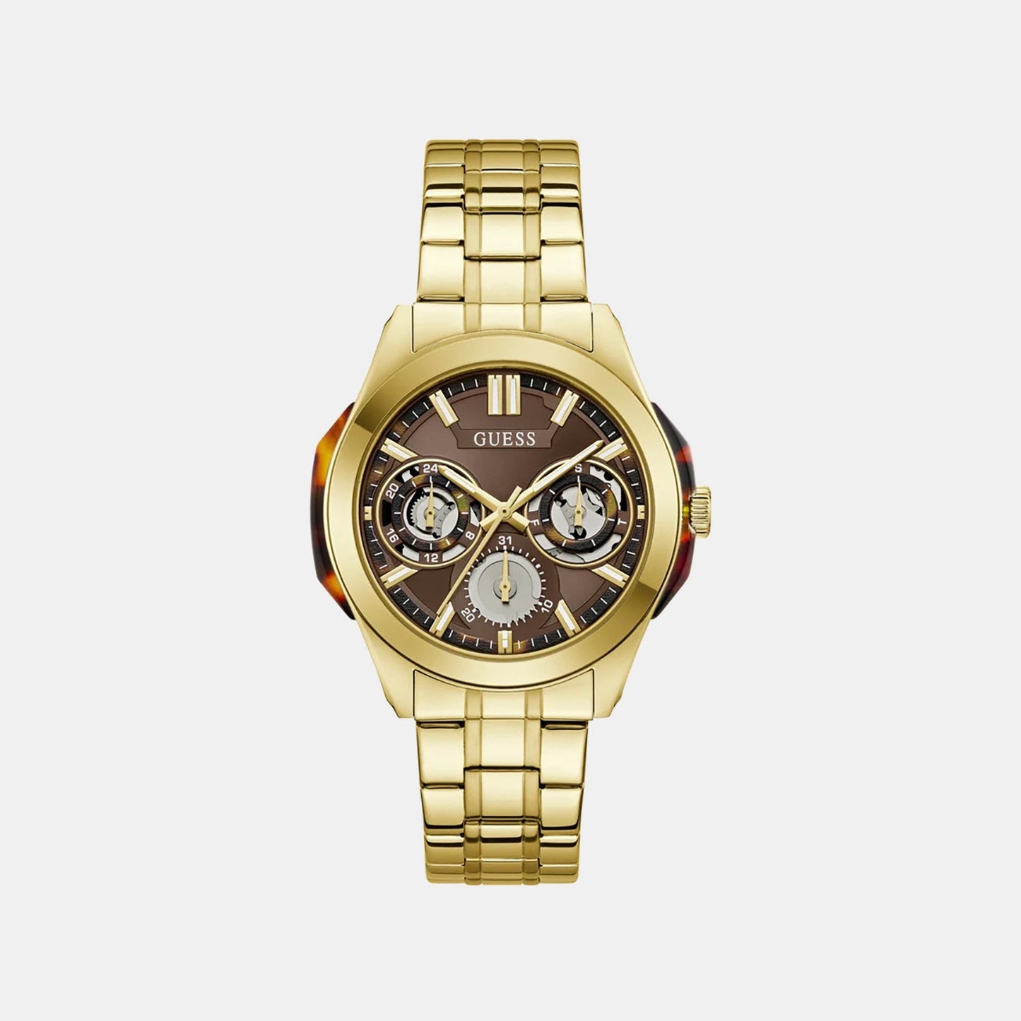 Dress Men Quartz Brown Dial Multi-Function Stainless Steel Watch GW1144G2