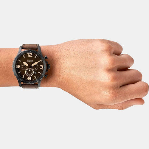 Nate Men Quartz Brown Dial Chronograph Leather Watch JR1487