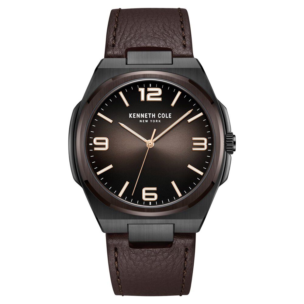 Kenneth Cole Quartz Analog Brown Dial Brown Leather Strap Watch for Men-Ntkcwga0015203mn