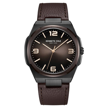 Kenneth Cole Quartz Analog Brown Dial Brown Leather Strap Watch for Men-Ntkcwga0015203mn