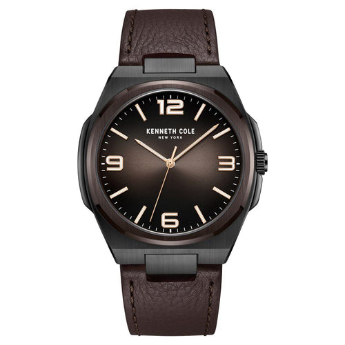 Kenneth Cole Quartz Analog Brown Dial Brown Leather Strap Watch for Men-Ntkcwga0015203mn