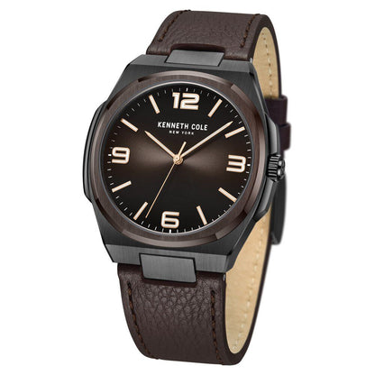 Kenneth Cole Quartz Analog Brown Dial Brown Leather Strap Watch for Men-Ntkcwga0015203mn
