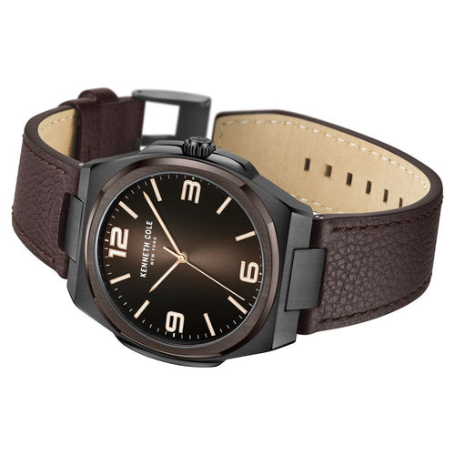 Kenneth Cole Quartz Analog Brown Dial Brown Leather Strap Watch for Men-Ntkcwga0015203mn