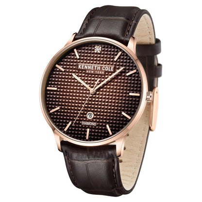 Kenneth Cole Brown Dial Quartz Analog Leather Strap Watch for Men-Ntkcwgb2233503mn